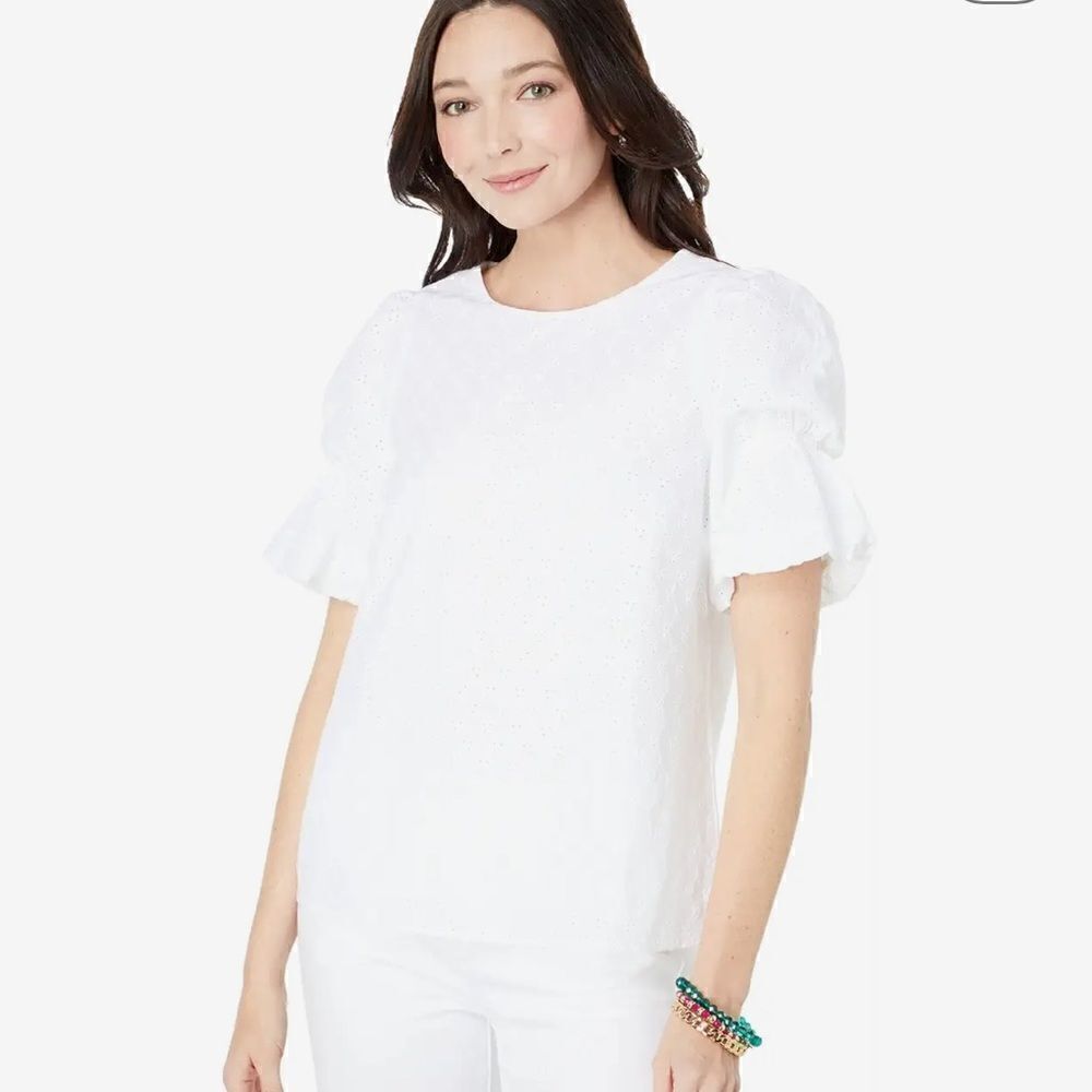 Lilly Pulitzer Top White Ditsy Vine Eyelet Puff Sleeve Size - XL - NWT